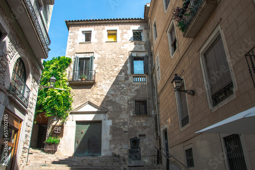 old town of Girona.  Catalonia.  Historical architecture. 