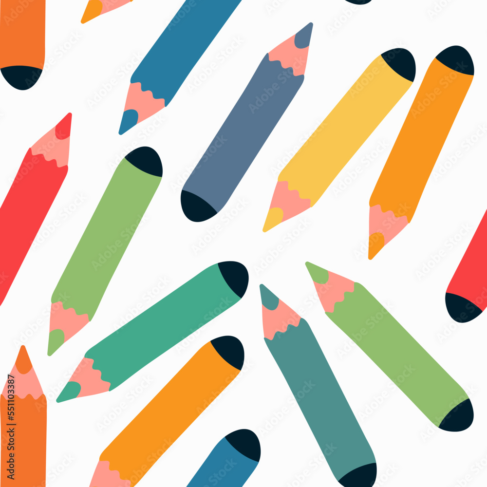 Colorful rainbow pencil banner with seamless pattern background. Design for children 