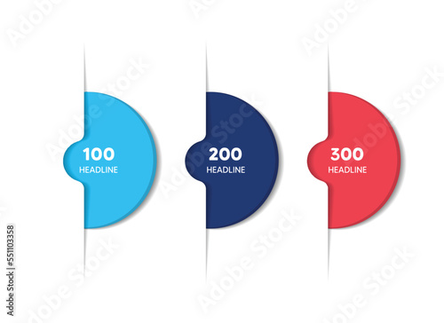 Circle first, second and third diagram, scheme, chart. 3 template for presentation. 3 steps options, elements, ingographic.