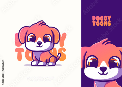 cute dog character illustration, icon vector, flat cartoon style.