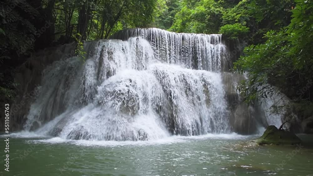 Huai Mae Khamin Waterfall, third level, wild tropical forest in National Park, Kanchanaburi, Thailand - Slow Motion Huai Mae Khamin Waterfall, third level, wild tropical forest in National Park, Kanchanaburi, Thailand - Slow Motion