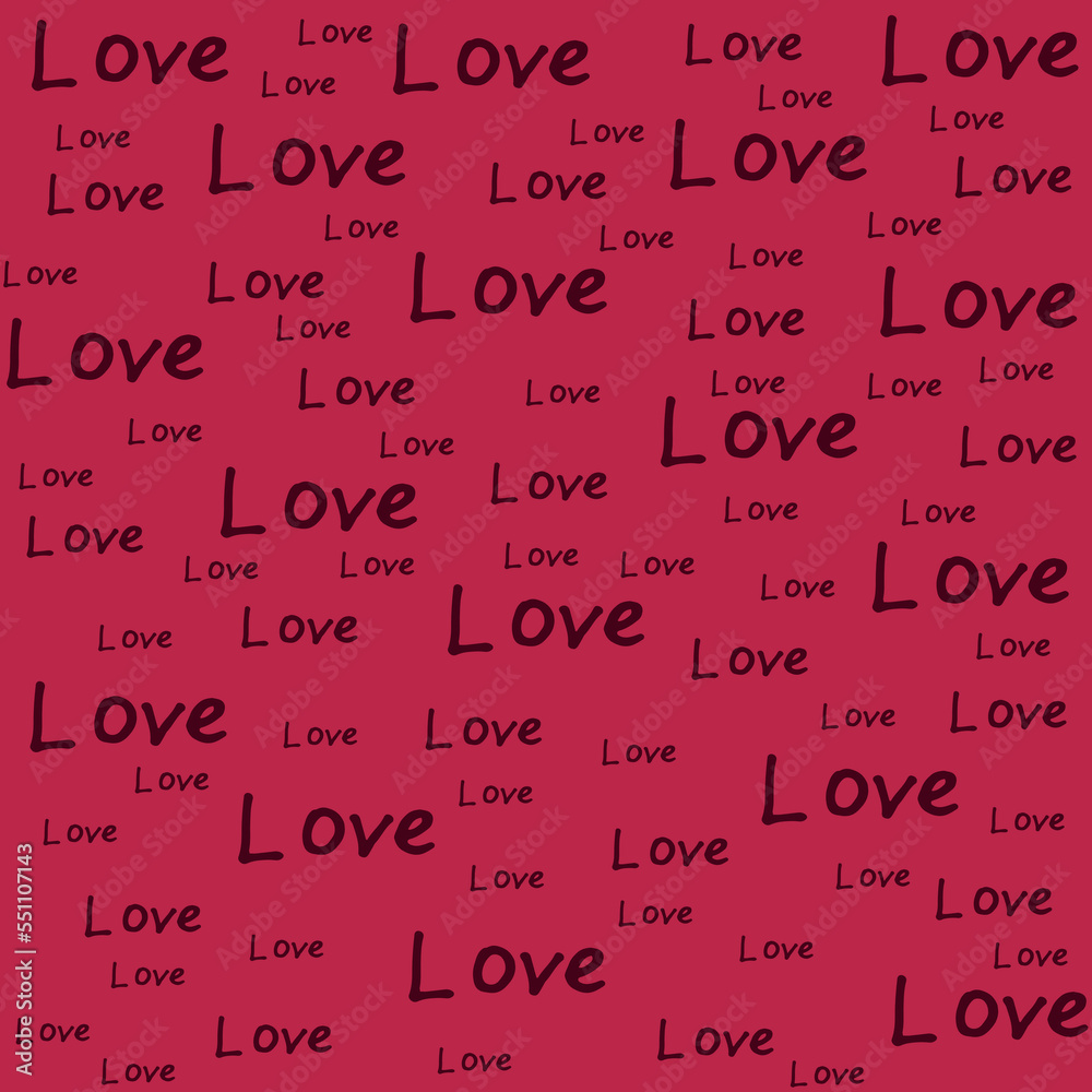 Obraz premium Seamless pattern with the inscription love on a pink background. Viva magenta word love is handwritten. Wrapping paper saint valentines day. Marketing material, website banner, social media concept.