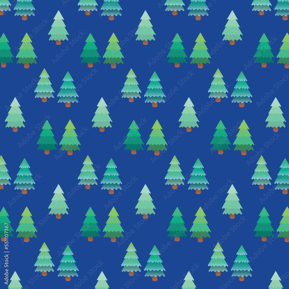 Seamless Christmas pattern with christmas tree. Seamless flat pattern with icons of Happy New Year and Christmas Day. Geometric Christmas trees , seamless pattern blue