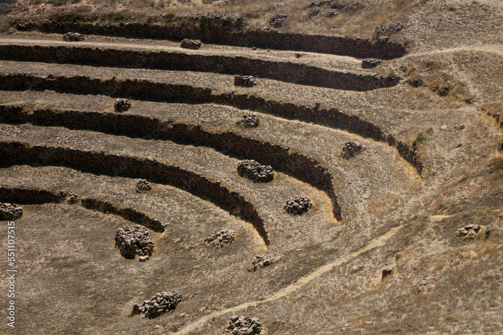 Agricultural terraces in the Sacred Valley. Moray in Cusco, Sacred Valley, Peru Agricultural terraces in the Sacred Valley. Moray in Cusco, Sacred Valley, Peru