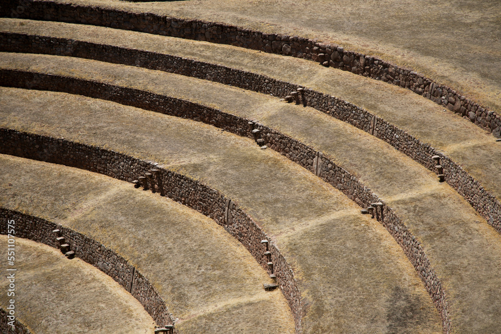 Agricultural terraces in the Sacred Valley. Moray in Cusco, Sacred Valley, Peru