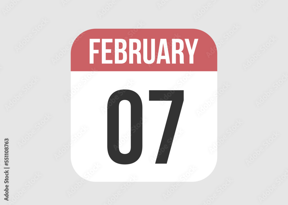 7 february icon isolated on background. February vector for day of week and month in red. 7 february icon isolated on background. February vector for day of week and month in red.