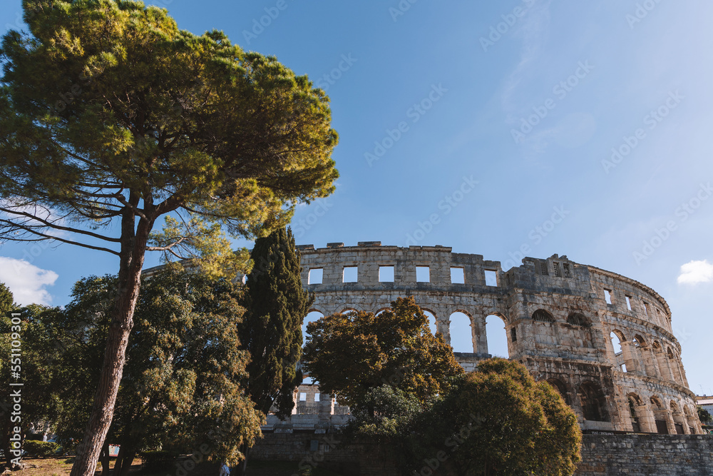 Antic arena in Pula with trees