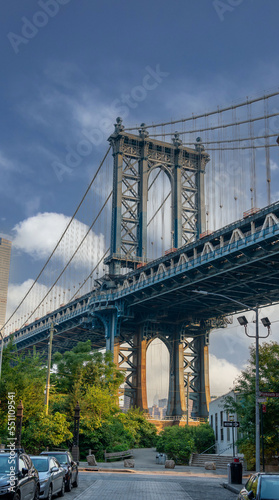 Beautiful view of the Manhattan Bridge with a beautiful blue sky