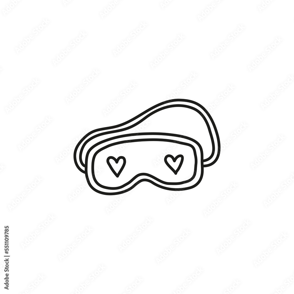 Doodle outline eye mask with hearts. Doodle outline eye mask with hearts.