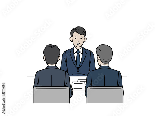 面接を受ける若い男性のイラスト　就職活動
