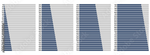 Set of percentage diagrams from 0 to 100 for infographics. Vector illustration.