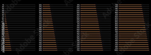 Set of percentage diagrams from 0 to 100 for infographics. Vector illustration.