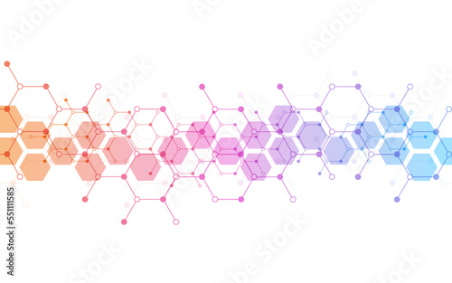 Hexagons pattern background. Genetic research, molecular structure. Chemical engineering. Concept of innovation technology. Used for design healthcare, science and medicine background