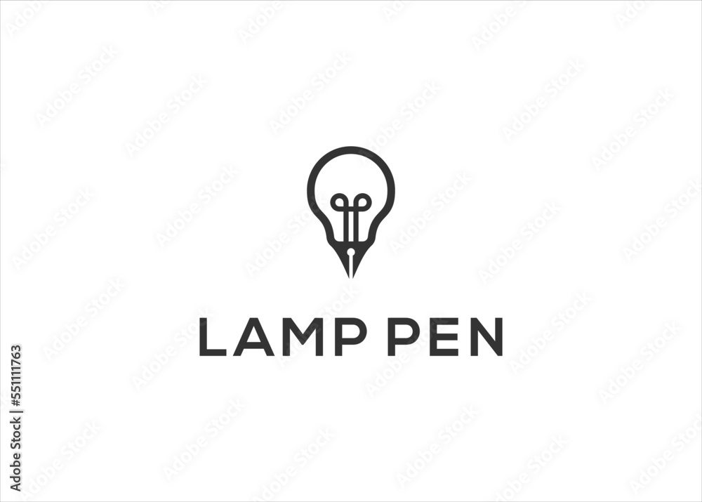 Pen And lamp Bulb logo design vector Pen And lamp Bulb logo design vector