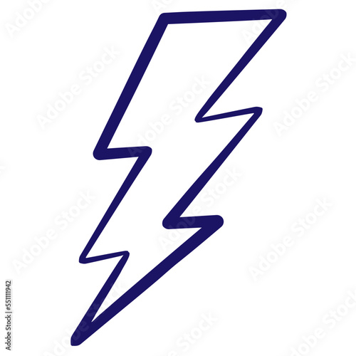 Blue outline icon of the lightning bolt drawn with a brush line. Simple vector minimal linear pictogram isolated on transparent background