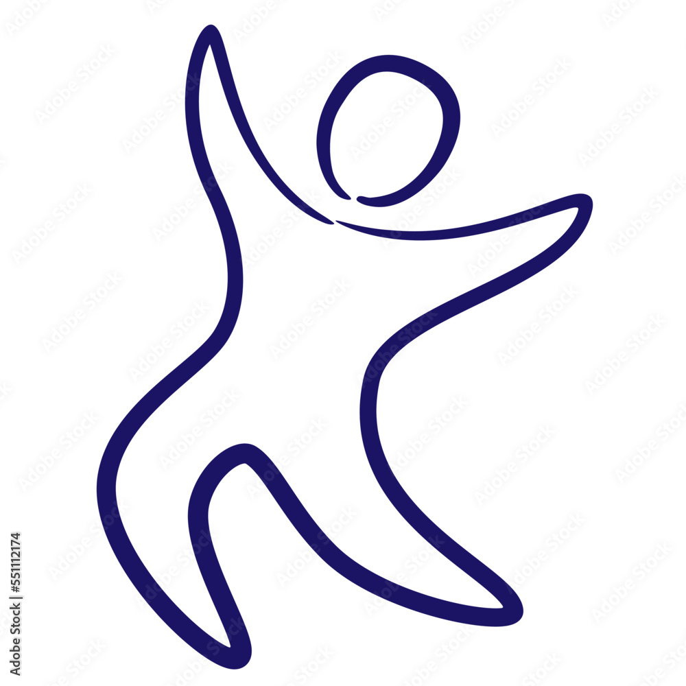 Blue outline icon of the happy jumping person, drawn with a brush line. Simple vector minimal linear pictogram isolated on transparent background Blue outline icon of the happy jumping person, drawn with a brush line. Simple vector minimal linear pictogram isolated on transparent background