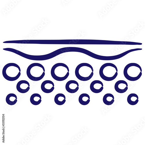 Blue outline icon of the human schematic epidermis - flat view, drawn with a brush line. Simple vector minimal linear pictogram isolated on transparent background