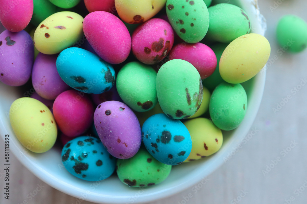 Colourful eggs. Candy coated jelly beans