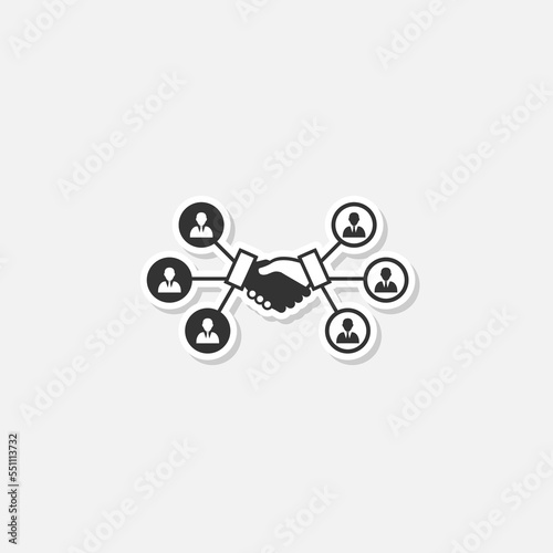 Teamwork handshake icon sticker isolated on white