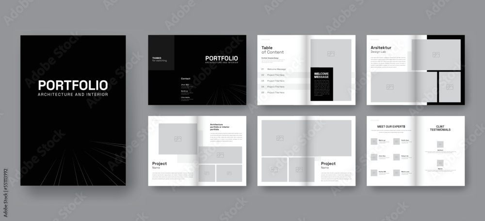 Architecture and interior portfolio layout design, a4 standard size print ready brochure template. 
Architecture portfolio design, a4 size brochure design for interior.

 - obrazy, fototapety, plakaty 