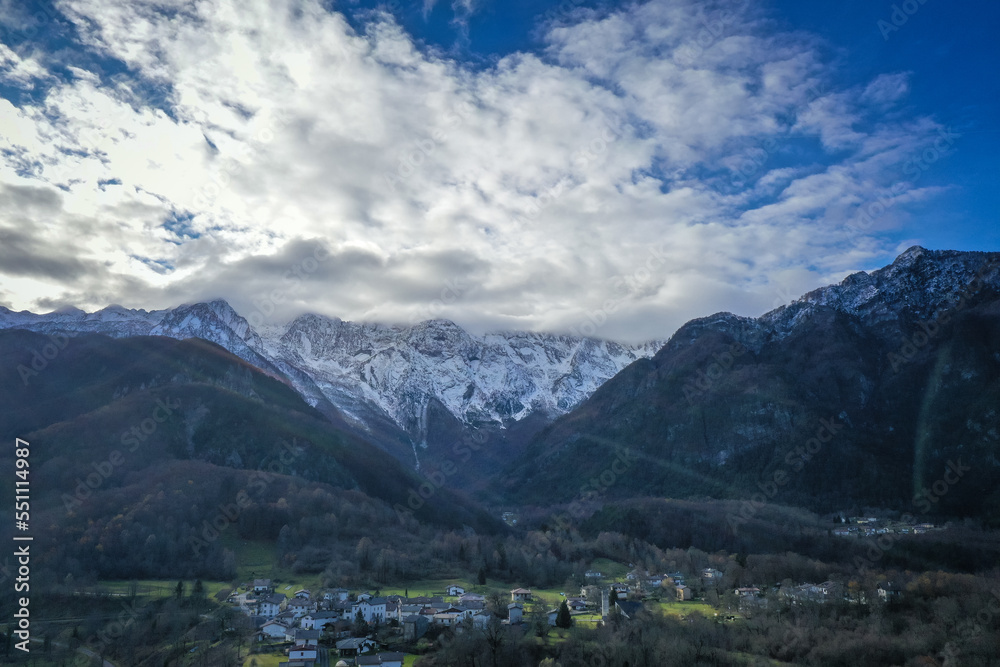 Panorama Val di Resia seen from the drone