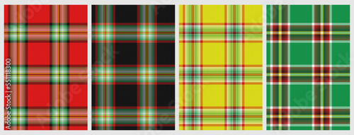 set of 4 christmas tartan seamless fabric texture red green yellow black colors checkered gingham ornament for plaid tablecloths shirts tartan clothes dresses bed tweed