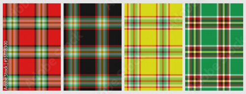 set of 4 christmas tartan seamless fabric texture red green yellow black colors  checkered gingham ornament for plaid tablecloths shirts tartan clothes dresses bed tweed