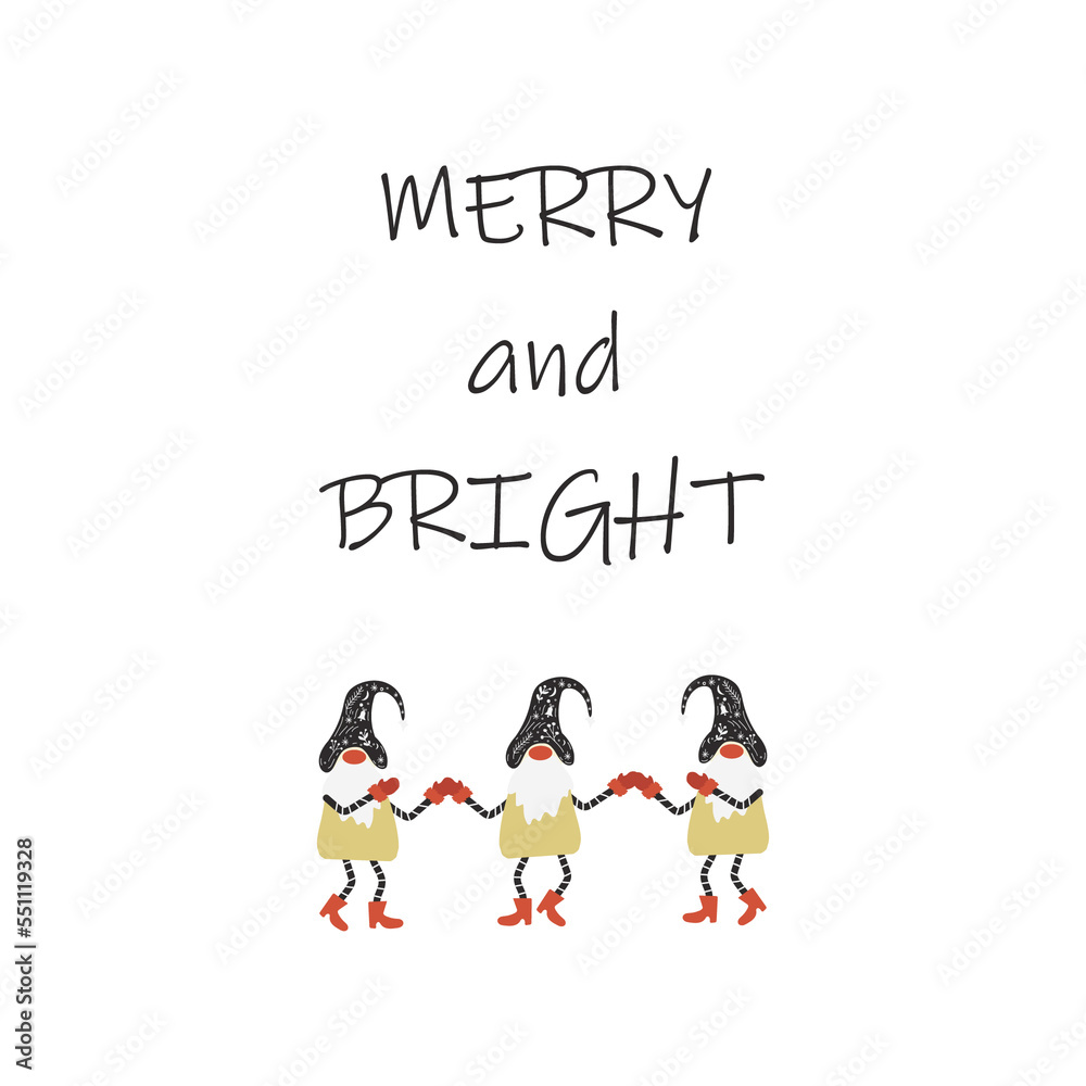Christmas Card with dancing gnomes and greeting phrase