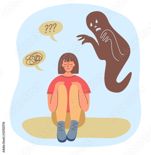Psychology, mental, healt concept. The girl will experience fear and anxiety.