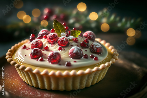 beautiful illustration of sweet dessert ,  cranberry white chocolate cream tart