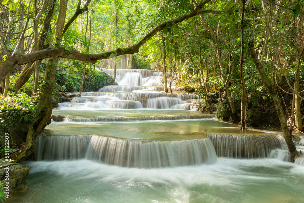 Erawan Waterfall. Nature landscape of Kanchanaburi district in natural area. it is located in Thailand for travel trip on holiday and vacation background, tourist attraction. Erawan Waterfall. Nature landscape of Kanchanaburi district in natural area. it is located in Thailand for travel trip on holiday and vacation background, tourist attraction.