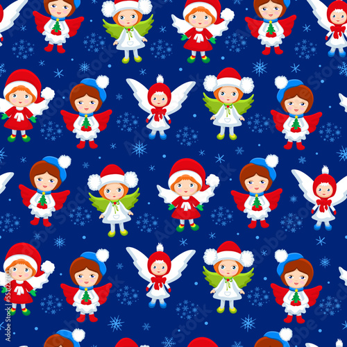 Little cute baby angels seamless pattern