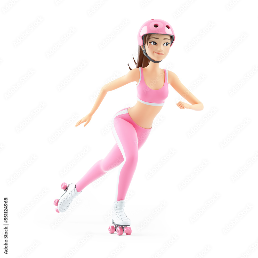 3d sporty woman doing roller skates 3d sporty woman doing roller skates