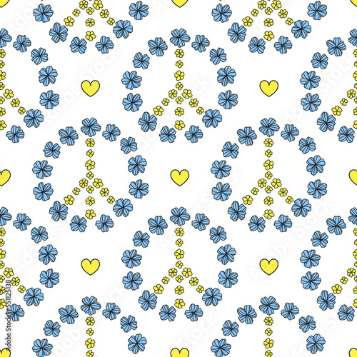 Seamless pattern with floral peace signs.