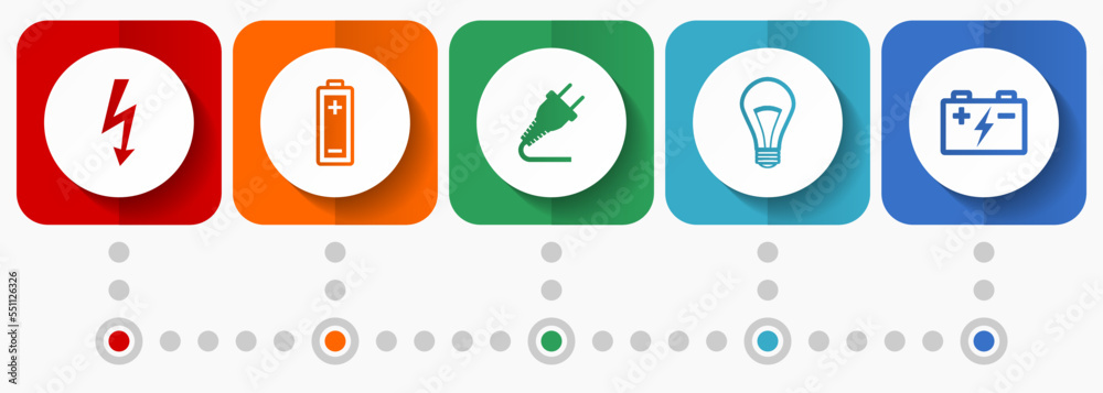 Power and energy vector icons, technology flat design web buttons collection, business concept infographic template