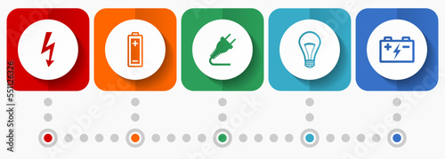 Power and energy vector icons, technology flat design web buttons collection, business concept infographic template