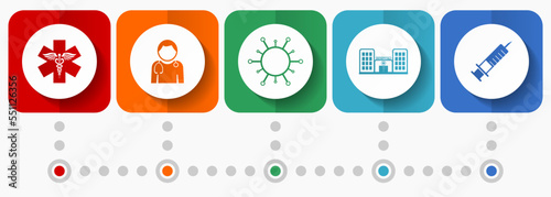 Healthcare vector icons, hospital and medicine flat design web buttons collection, business concept infographic template