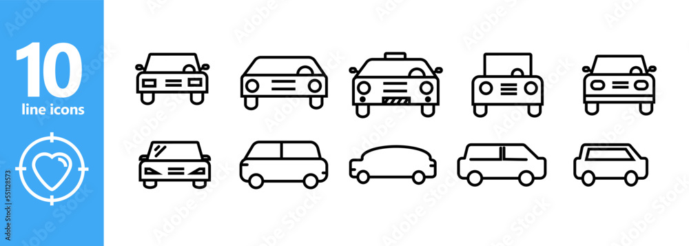 Car icons set. Car, repair, service, business, work, money, bumper, wheel. Car concept. Vector line icon for business Car icons set. Car, repair, service, business, work, money, bumper, wheel. Car concept. Vector line icon for business