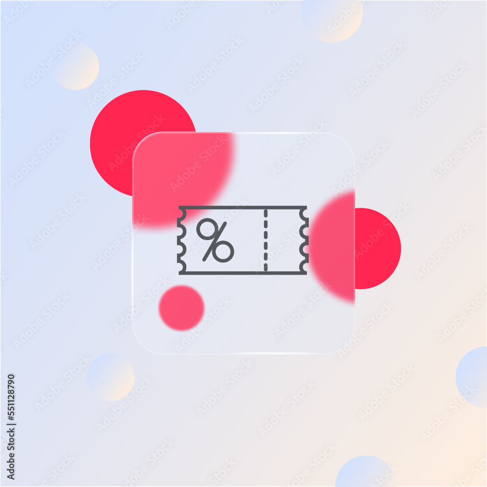 Discount coupon icon. holiday, black friday, business, interest, surprise. Discount concept. Glassmorphism style. Vector line icon for business Discount coupon icon. holiday, black friday, business, interest, surprise. Discount concept. Glassmorphism style. Vector line icon for business