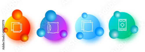 Fabric icons set. Bed, pillow, pillowcase, raft, towel, hygiene, tablecloth. Fabric concept. Gradientstyle. Vector line icon for business