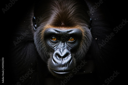 Portrait of a wild gorilla on a black background. © Lukas Juszczak