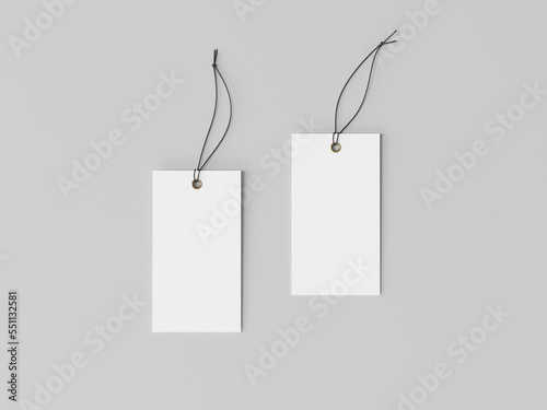 Blank white square label mockup, clothing tag, 3d rendering, 3d modeling