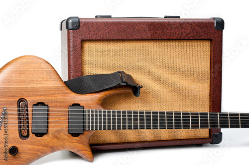 Cuadro en lienzo An electric guitar and a vintage looking combo amp shot against a white background
