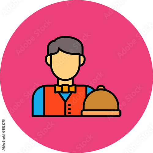 Waiter Multicolor Circle Filled Line Icon