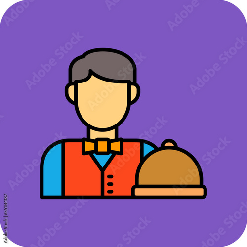 Waiter Multicolor Round Corner Filled Line Icon