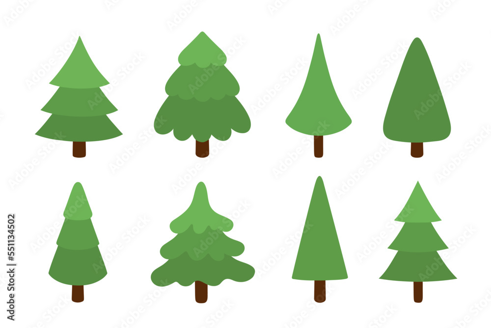 Fototapeta premium Set of Christmas trees. Collection of fir trees. Flat style. Vector illustration.