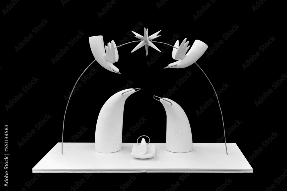 Symbolic Christmas nativity scene with Mary and Joseph and baby Jesus