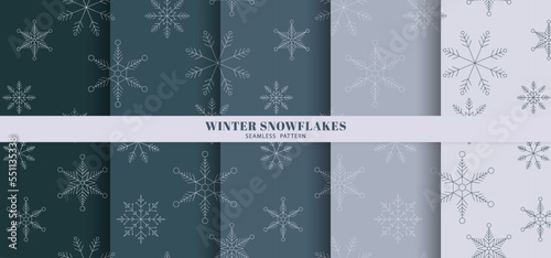 Snowflakes seamless pattern. Snowfall repeat backdrop. Winter holidays theme. Seamless background with snowflakes. Vector illustration