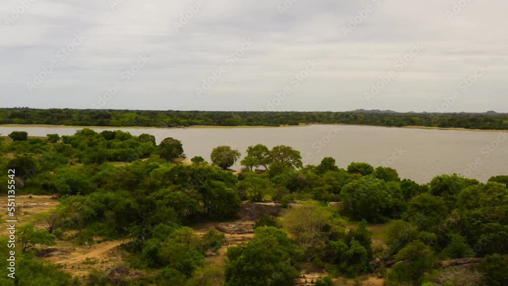 Aerial drone of Panama Wewa lake in Sri Lanka. Tropical jungle landscape. Arugam bay. Aerial drone of Panama Wewa lake in Sri Lanka. Tropical jungle landscape. Arugam bay.
