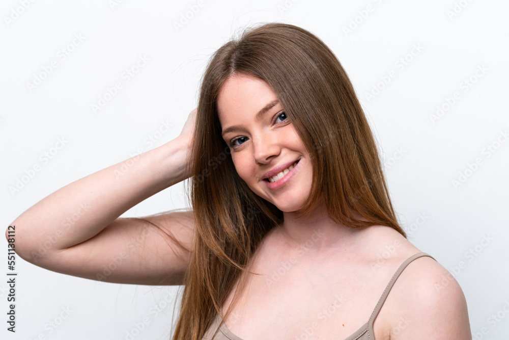 Young caucasian woman isolated on white background . Portrait